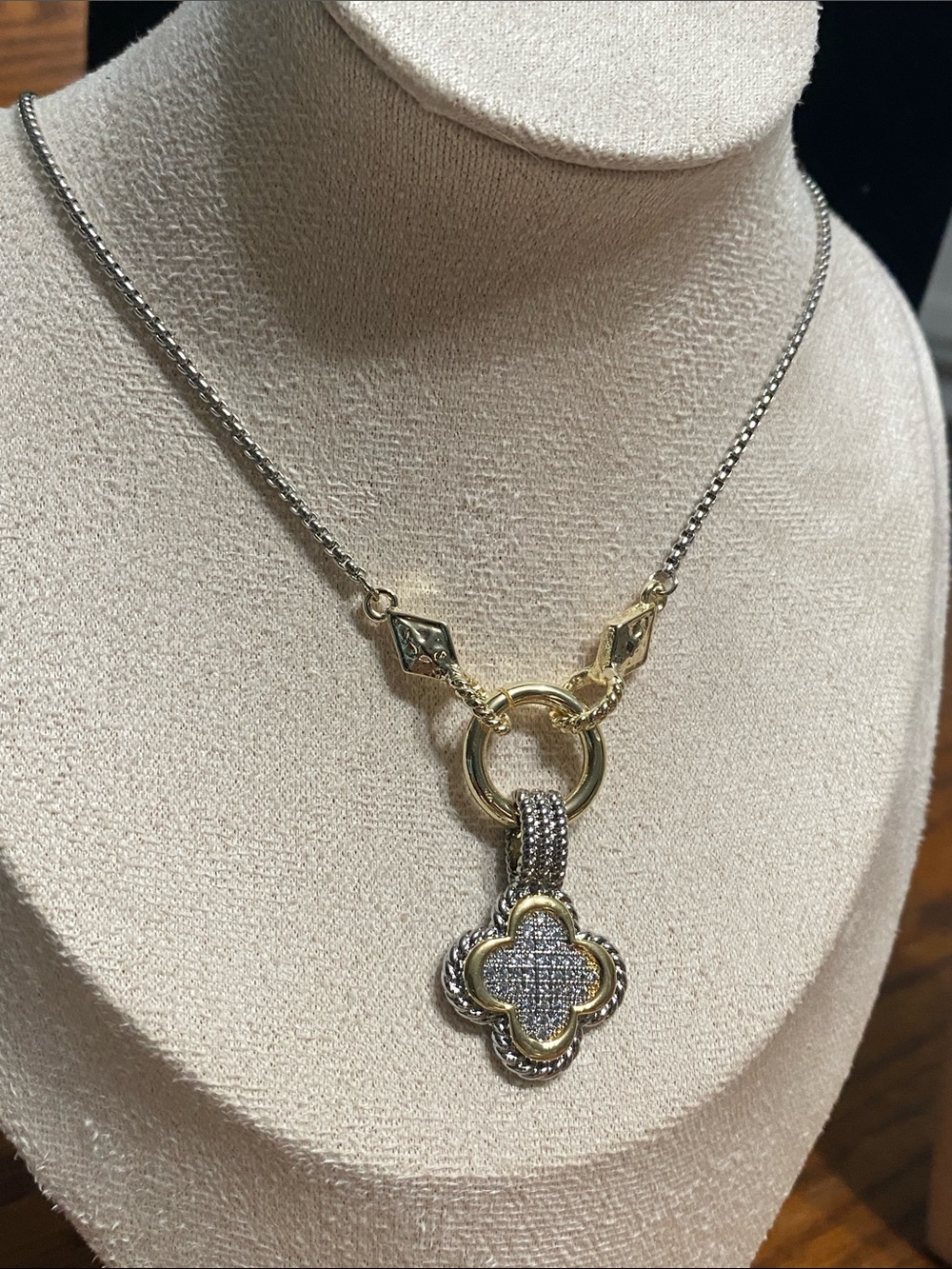 14K Gold Plated & Silver Clover Pendant Necklace